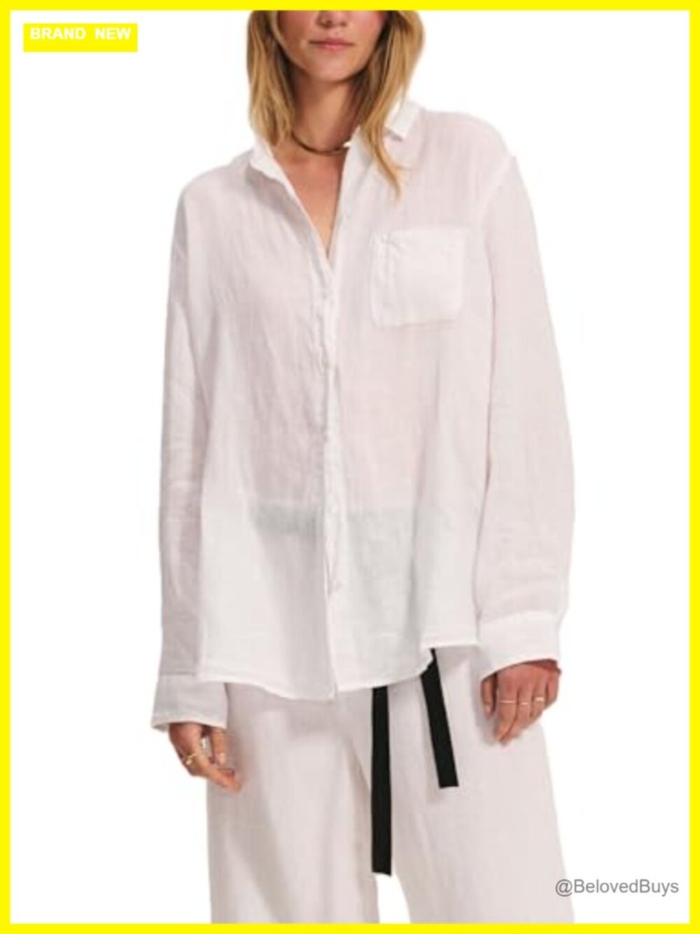 Woven Linen Button Down Shirt Collared Long Sleeve
